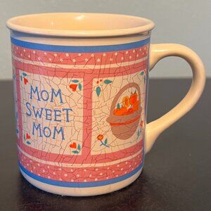 Vtg HALLMARK "Mom Sweet Mom" Folk Art Style Mug ~ Rooster ~ Wreath ~ Cottagecore